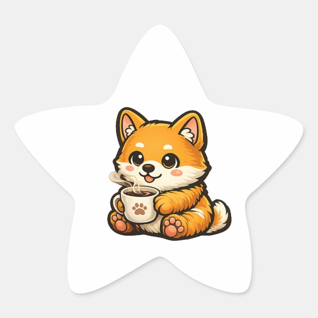 Cute Shiba Inu Coffee Star Sticker (Front)