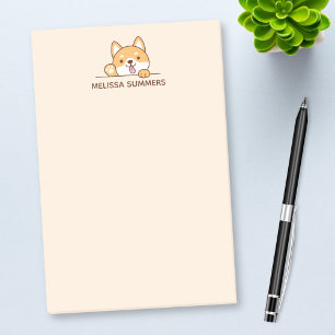 Cute Shiba Inu Corgi Dog Peeking above Custom Name Post-it Notes