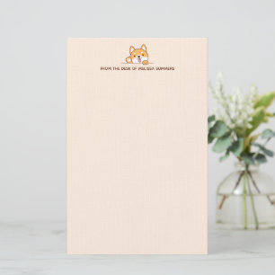 Cute Shiba Inu Corgi Dog Peeking Custom Text Beige Stationery