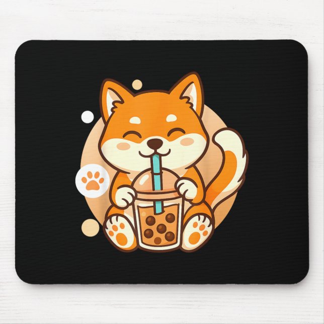 Cute Shiba Inu Dog Bubble Boba Tea Anime Kawaii Ne Mouse Pad (Front)