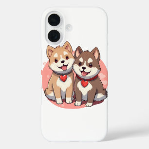 Cute Shiba Inu Dog Couple in Love iPhone 16 Case