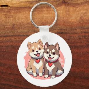 Cute Shiba Inu Dog Couple in Love Keychain