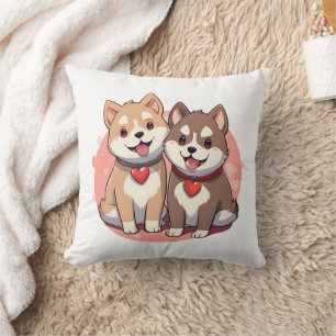 Cute Shiba Inu Dog Couple in Love Throw Pillow