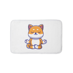 Cute shiba inu dog doing yoga meditation cartoon bath mat