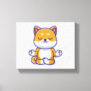 Cute shiba inu dog doing yoga meditation cartoon   canvas print