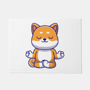 Cute shiba inu dog doing yoga meditation cartoon doormat