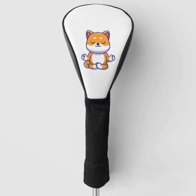 Cute shiba inu dog doing yoga meditation cartoon   golf head cover (Front)
