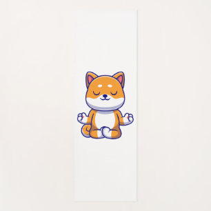Cute shiba inu dog doing yoga meditation cartoon   mat
