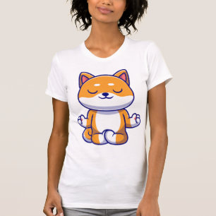 Cute shiba inu dog doing yoga meditation cartoon T-Shirt