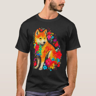 Cute Shiba Inu Dog Flowers T-Shirt