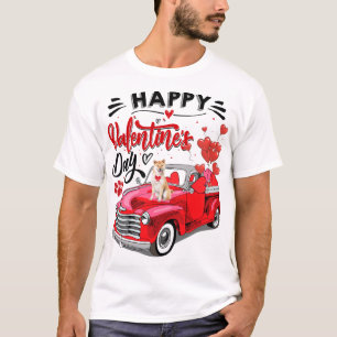 Cute Shiba Inu Dog Red Truck Happy Valentine's Day T-Shirt