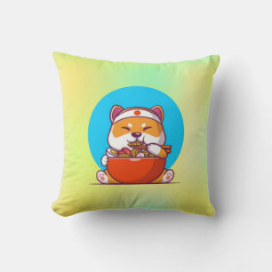 Cute Shiba Inu Eating Ramen Noodle Cartoon-23054 Throw Pillow