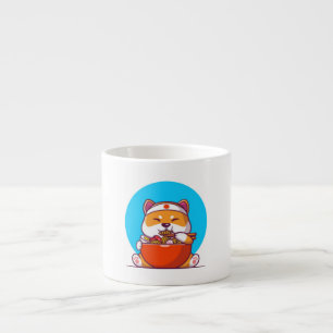 Cute Shiba Inu Eating Ramen Noodle Cartoon Espresso Cup