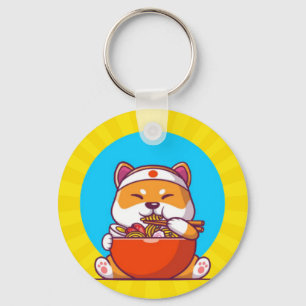 Cute Shiba Inu Eating Ramen Noodle Cartoon Keychain