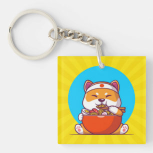 Cute Shiba Inu Eating Ramen Noodle Cartoon Keychain