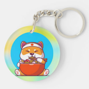 Cute Shiba Inu Eating Ramen Noodle Cartoon Keychain