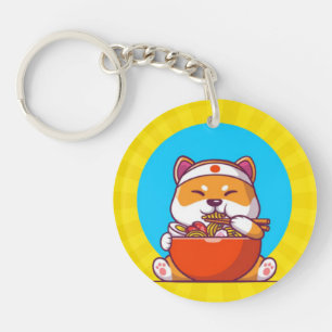 Cute Shiba Inu Eating Ramen Noodle Cartoon Keychain