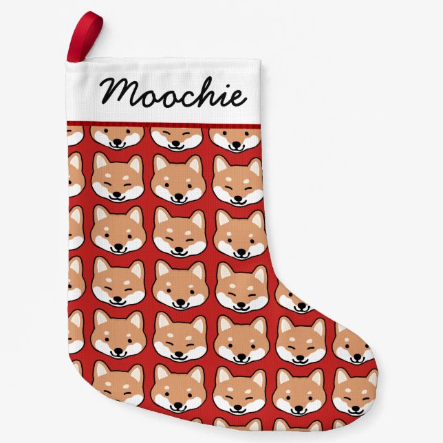 Cute Shiba Inu Faces Pattern Fun Dog Lover's Xmas Small Christmas Stocking (Front)