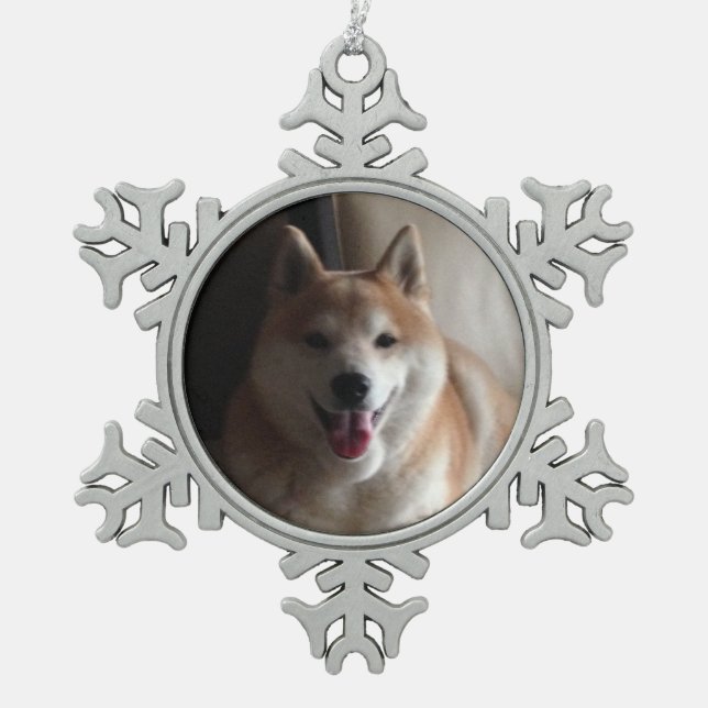 Cute Shiba Inu-Geiso 2 Snowflake Pewter Christmas Ornament (Front)