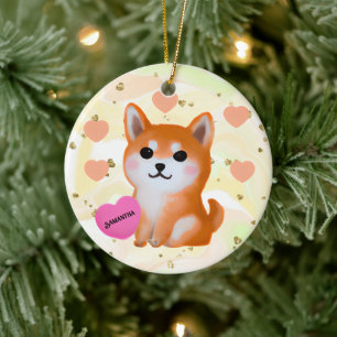 Cute Shiba Inu Hearts   For Dog Lover Ceramic Ornament