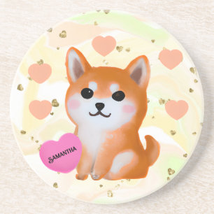 Cute Shiba Inu Hearts For Dog Lover Coaster