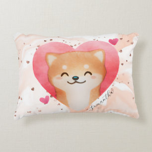 Cute Shiba Inu in a Heart Accent Pillow