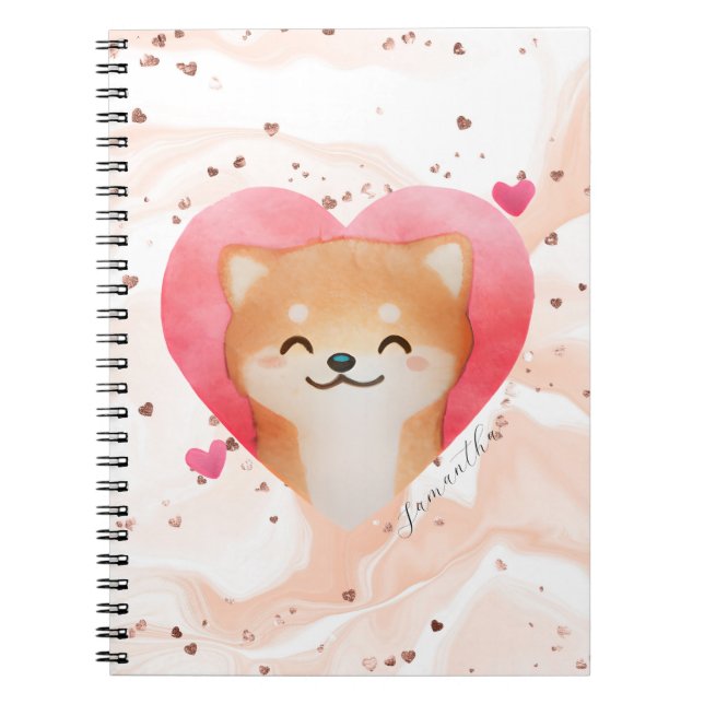 Cute Shiba Inu in a Heart Notebook (Front)