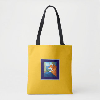 Cute shiba inu looking at Mt. Fuji Tote Bag