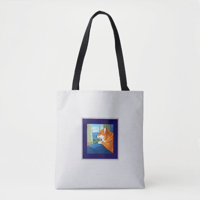 Cute shiba inu looking at Mt. Fuji Tote Bag (Front)