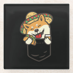 Cute shiba inu Pocket mexico dog present Glass Coaster