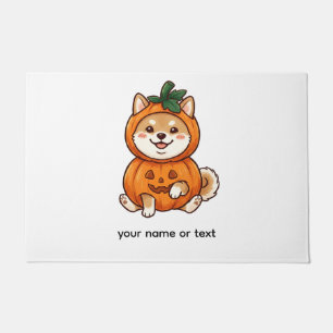 Cute Shiba Inu Pumpkin Costume Halloween Dog Illus Doormat