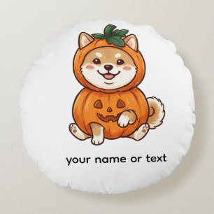 Cute Shiba Inu Pumpkin Costume Halloween Dog Illus Round Pillow