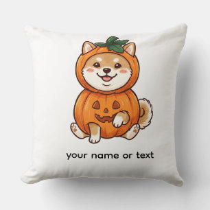 Cute Shiba Inu Pumpkin Costume Halloween Dog Illus Throw Pillow