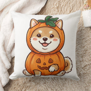 Cute Shiba Inu Pumpkin Costume Halloween Dog Illus Throw Pillow
