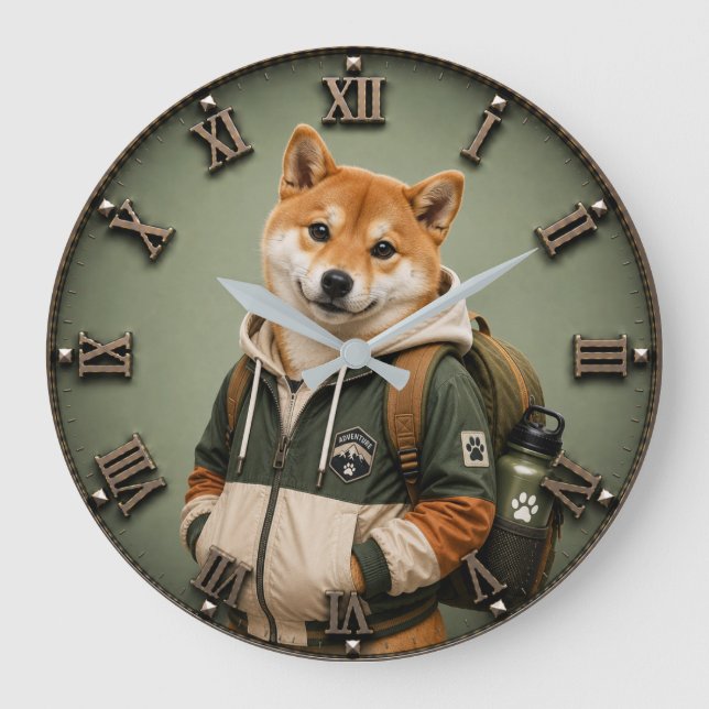 Cute Shiba Inu Puppy Large Clock (Front)