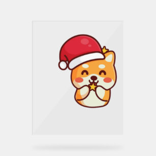 Cute Shiba Inu Smiling with Xmas Hat Acrylic Sign