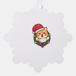 Cute Shiba Inu Smiling with Xmas Hat Active Ornament Card