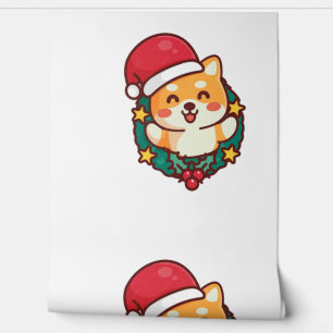 Cute Shiba Inu Smiling with Xmas Hat Active  Wallpaper