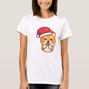Cute Shiba Inu Smiling with Xmas Hat   T-Shirt