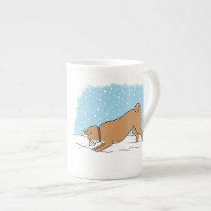 Cute Shiba Inu   Snow Dog Holiday Bone China Mug