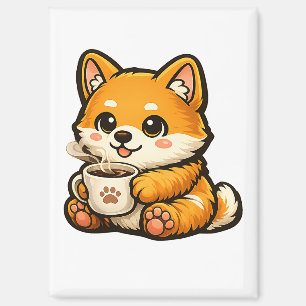 Cute Shiba Inu with Coffee – Cozy Dog Illustration Magnet