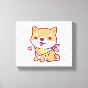 Cute Shiba Inu With Rainbow Pet Bandana Canvas Print