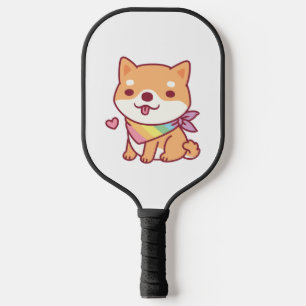 Cute Shiba Inu With Rainbow Pet Bandana Pickleball Paddle
