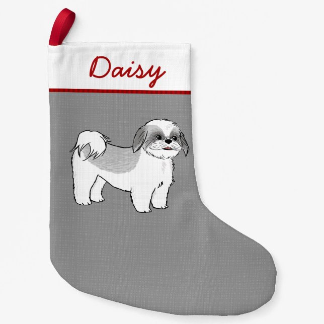 Cute Shih Tzu Cartoon Dog Personalized Holiday Small Christmas Stocking (Front)