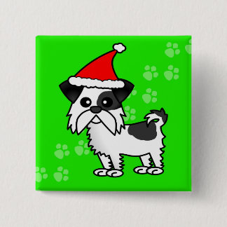 Cute Shih Tzu cartoon Santa Hat - Black and White 2 Inch Square Button