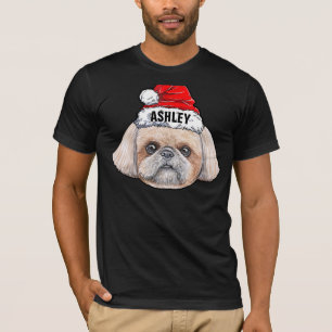 Cute Shih tzu Christmas Hat Dog Big T-Shirt