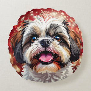 Cute Shih Tzu Christmas Round Pillow