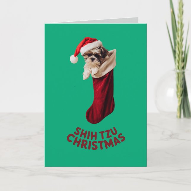 Cute Shih Tzu Dog Christmas  Card (Front)