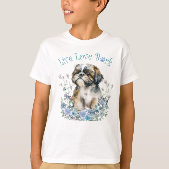 Cute Shih Tzu Dog Floral T-Shirt (Front)
