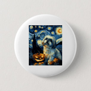 Cute Shih Tzu Dog Halloween Jack O Lantern Pumpkin 2 Inch Round Button